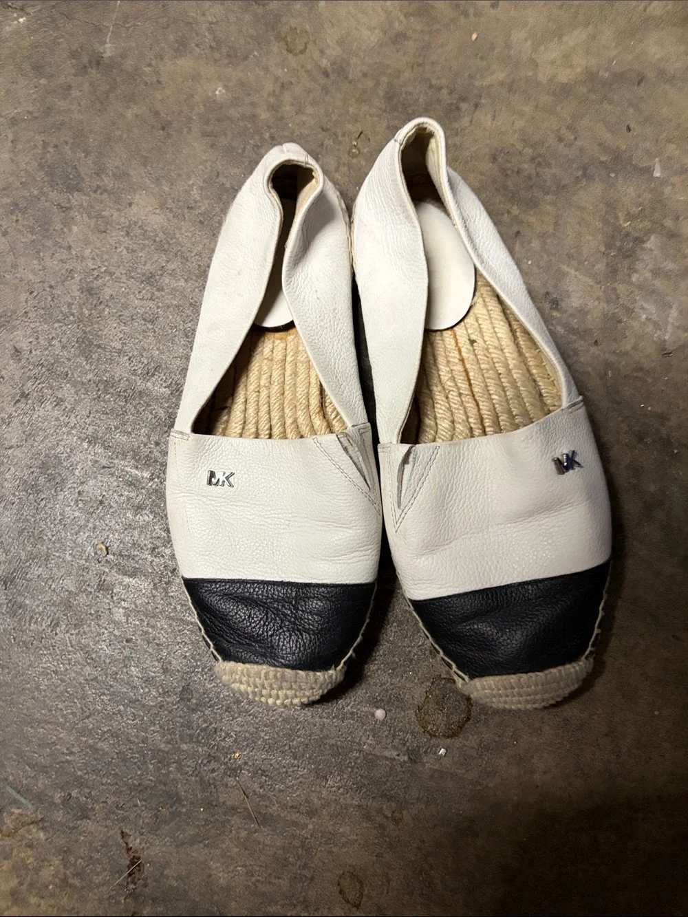 Michael Michael Kors Leather Two-Tone Espadrille Flats - White/Black Sz 7 Women